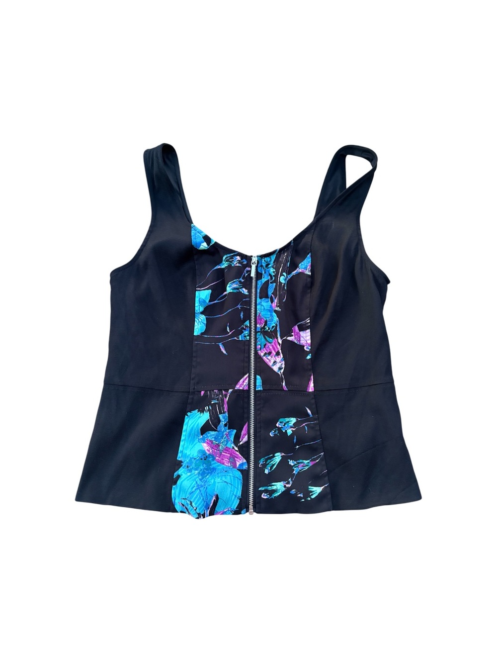 Bebe Black Zip Corset Tank Top with Blue & Purple M